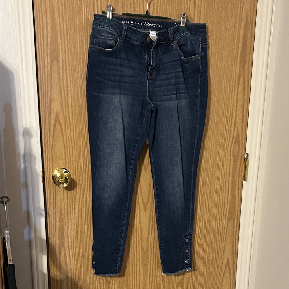 Westport Dark Blue Ankle Jeans with Button Accents